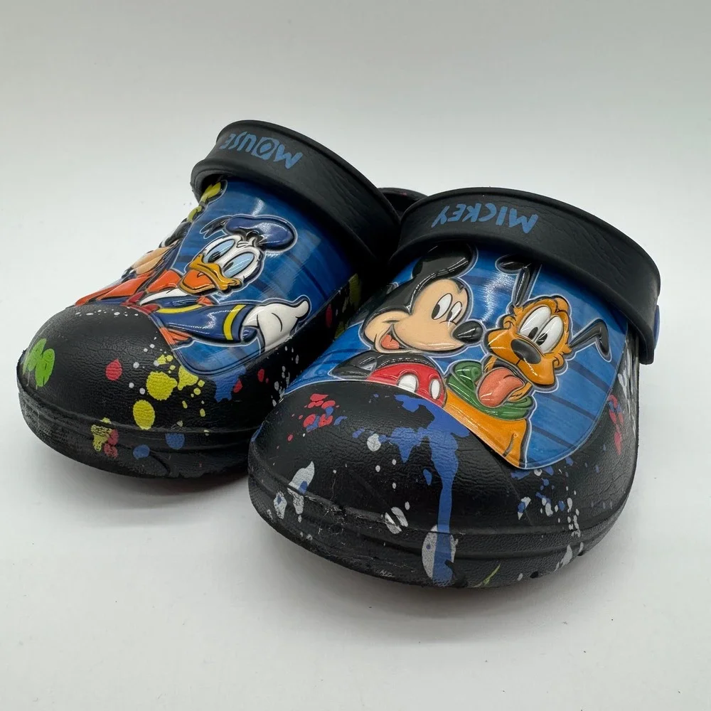 Disney Mickey Mouse Donald Goofy Pluto Clogs Shoes Black Toddler Size 9-10